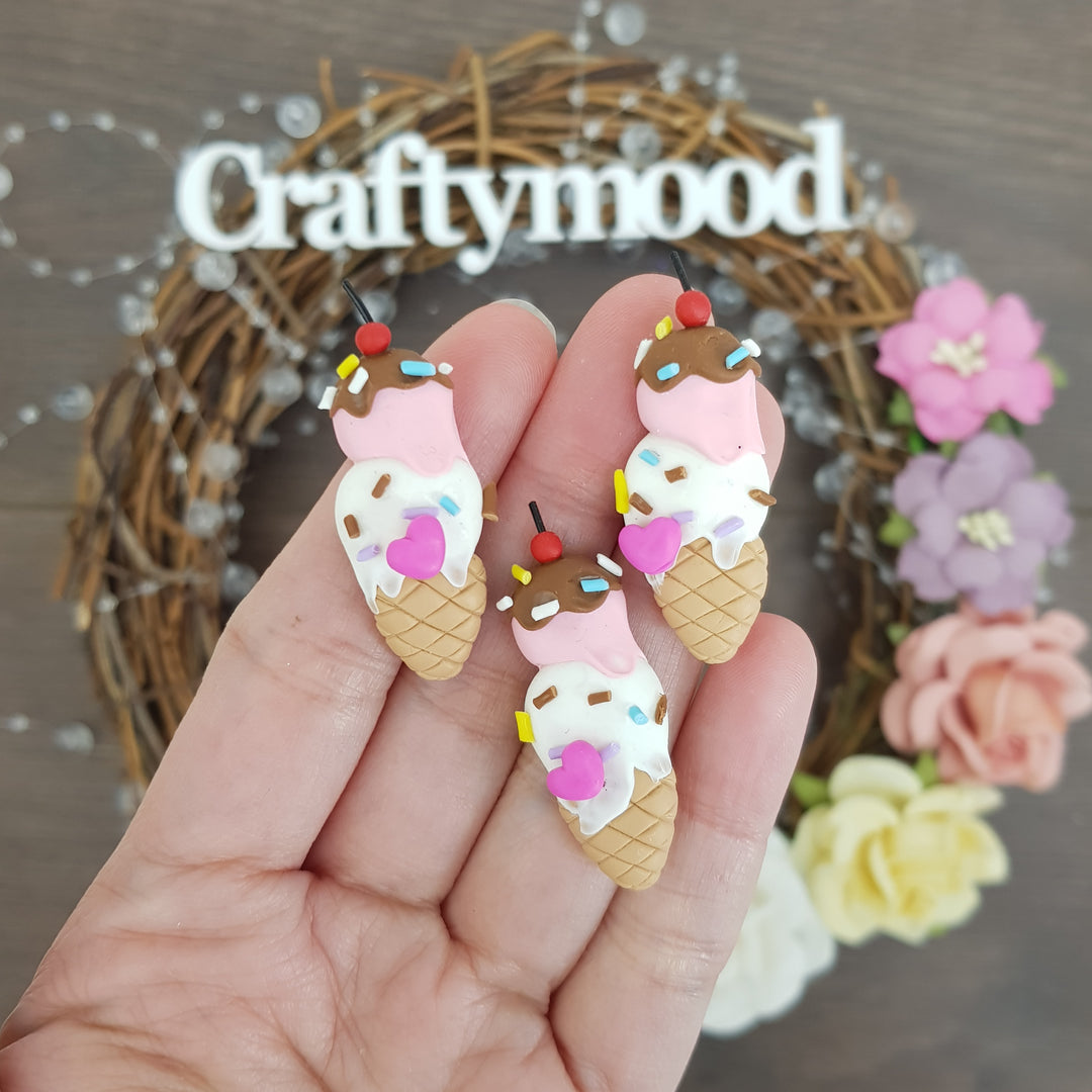 Summer ice cream B - Handmade Flatback Clay Bow Centre