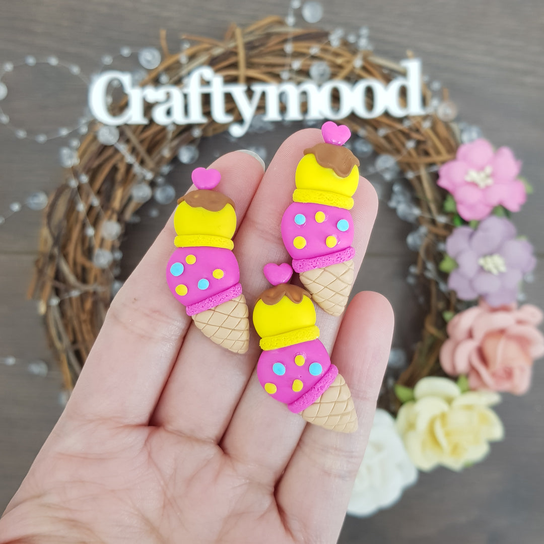 Summer ice cream C - Handmade Flatback Clay Bow Centre