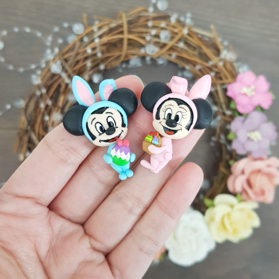 Mouse Easter bunny - Handmade Flatback Clay Bow Centre