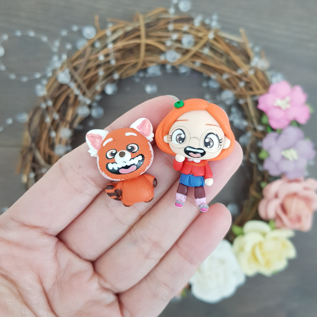 Red panda girl - Embellishment Clay Bow Centre