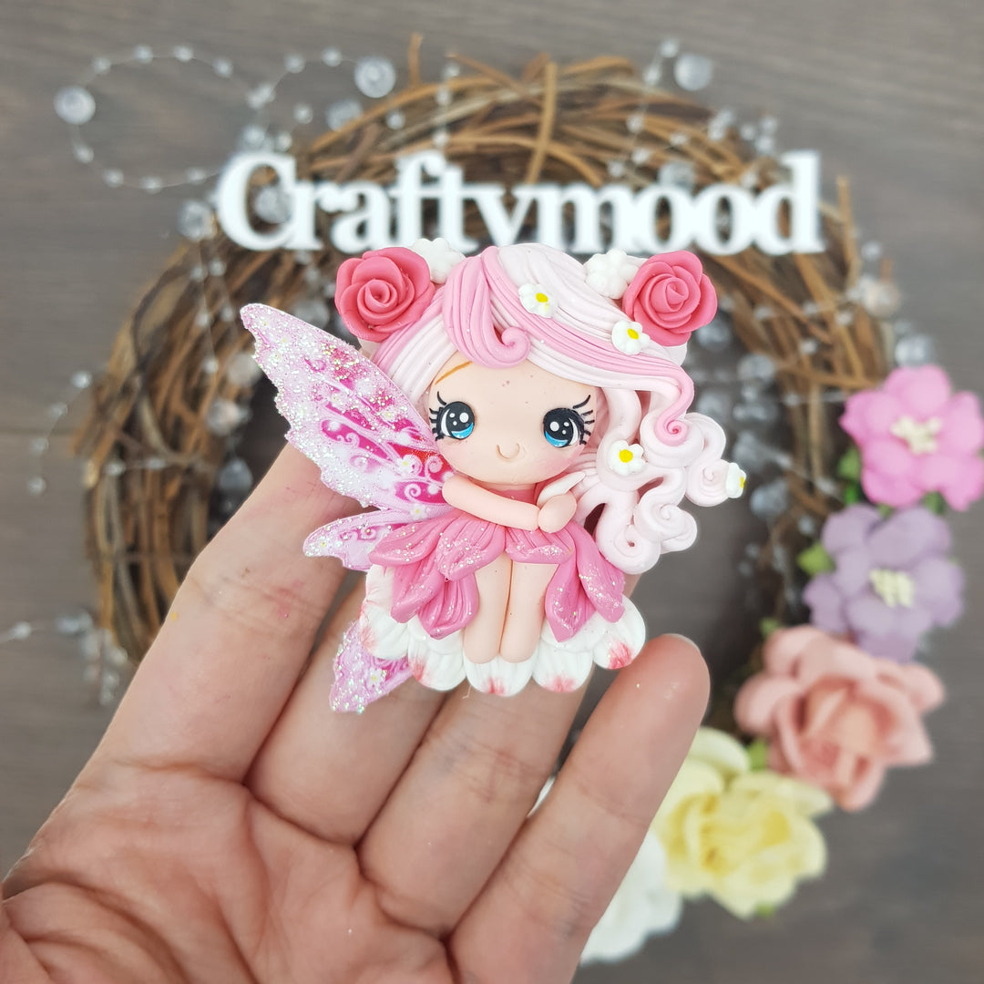 Pink rose fairy - Embellishment Clay Bow Centre
