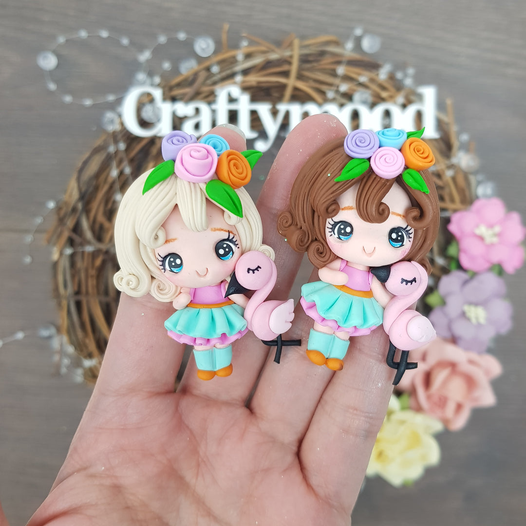 Pink flamingo girls - Embellishment Clay Bow Centre
