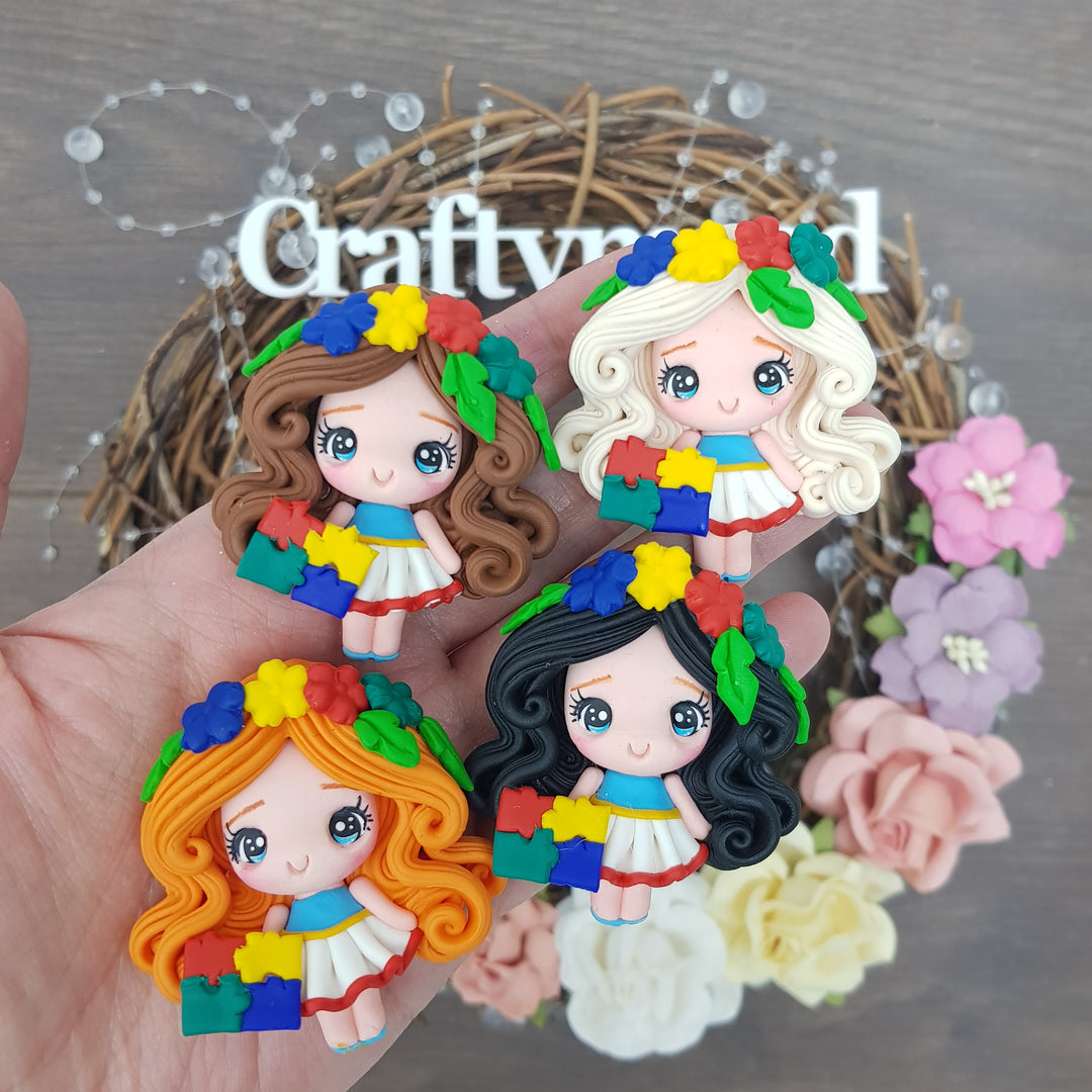Autism awareness - puzzle girl - Embellishment Clay Bow Centre