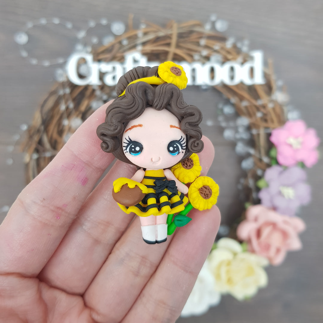 Honey sunflower girl - Handmade Flatback Clay Bow Centre