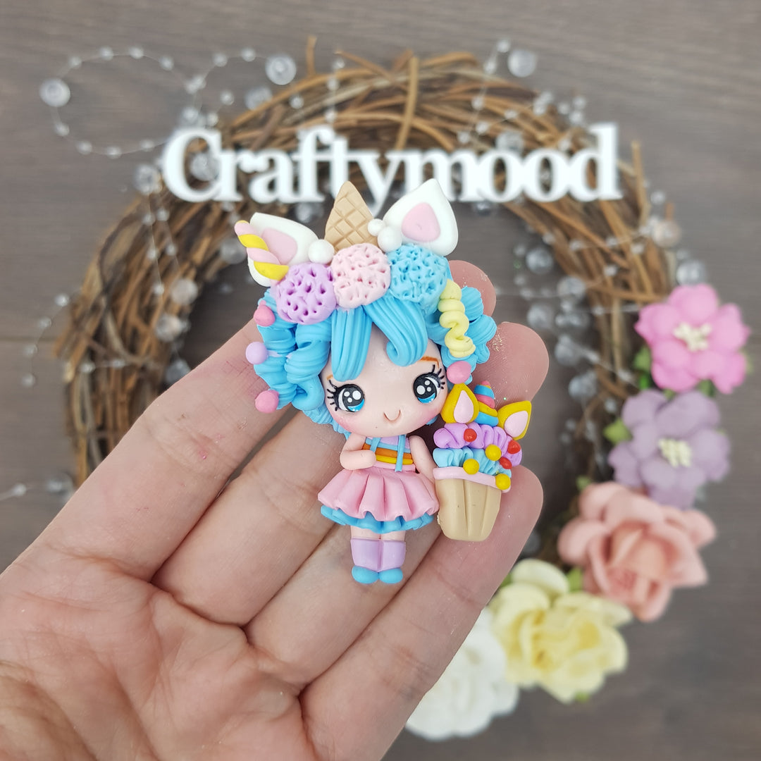 Ice cream unicorn girl - Embellishment Clay Bow Centre