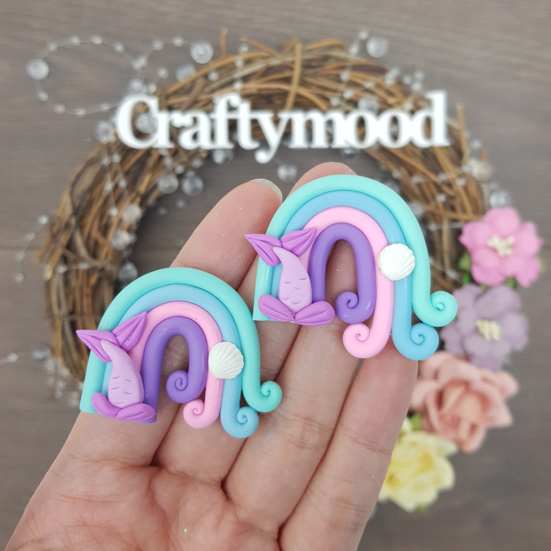 Rainbow mermaid tail - Handmade Flatback Clay Bow Centre