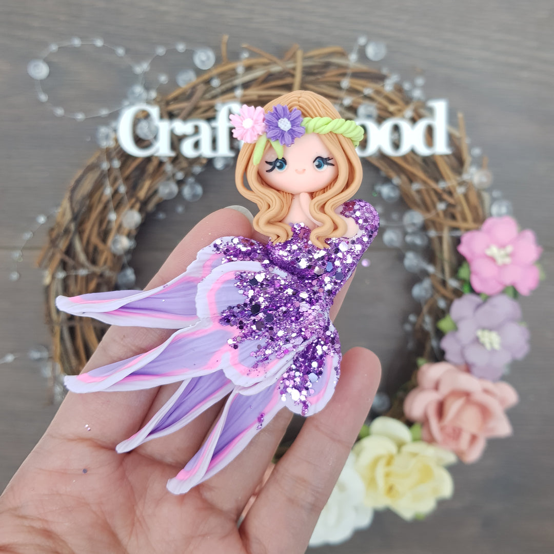 Beautiful mermaid purple spark - Handmade Flatback Clay Bow Centre