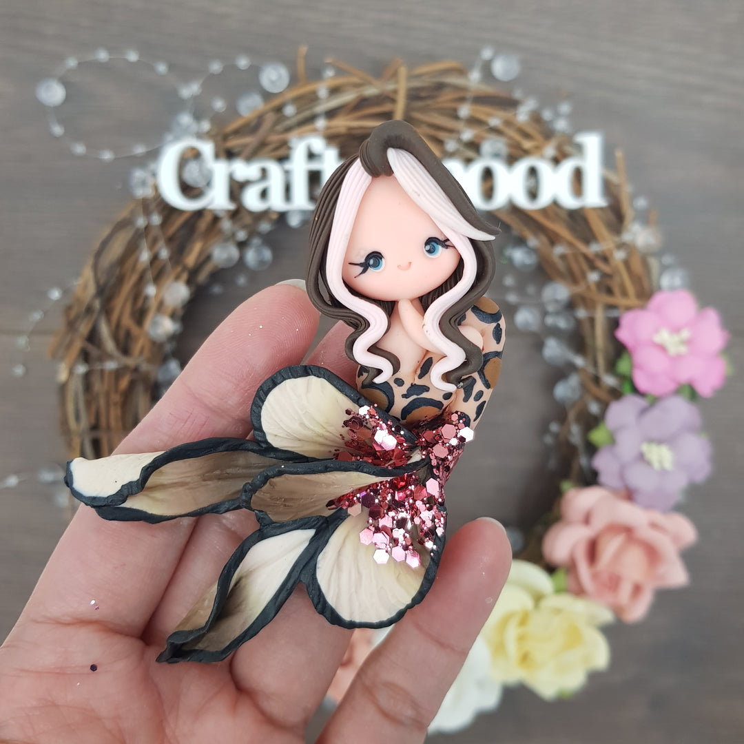Beautiful mermaid pink black - Embellishment Clay Bow Centre