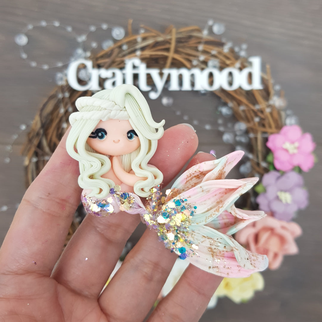 Beautiful mermaid pink purple spark - Embellishment Clay Bow Centre