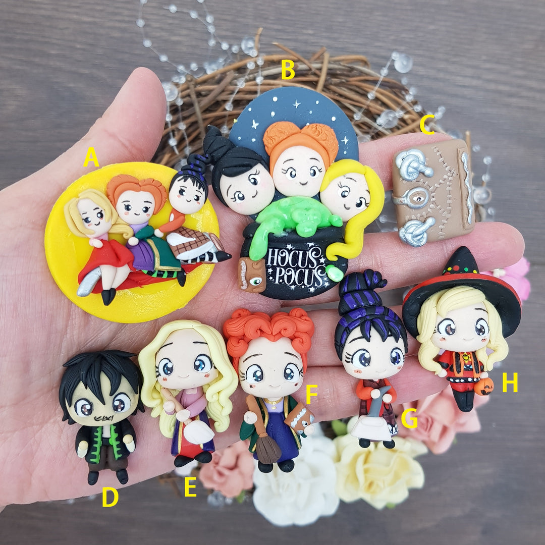 Halloween magic witch - Handmade Flatback Clay Bow Centre