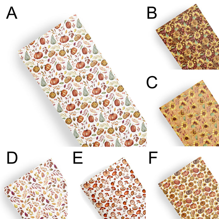 Autumn leaves - pumpkin -mushroom - Pu Leatherette vinyl - canvas - choose Fabric material Sheets