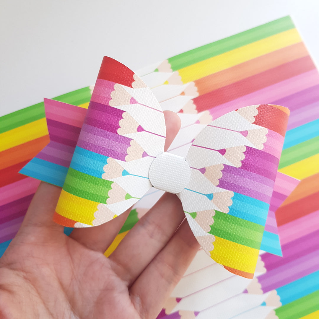 School rainbow pencil - Pu Leather vinyl - canvas - choose Fabric material Sheets