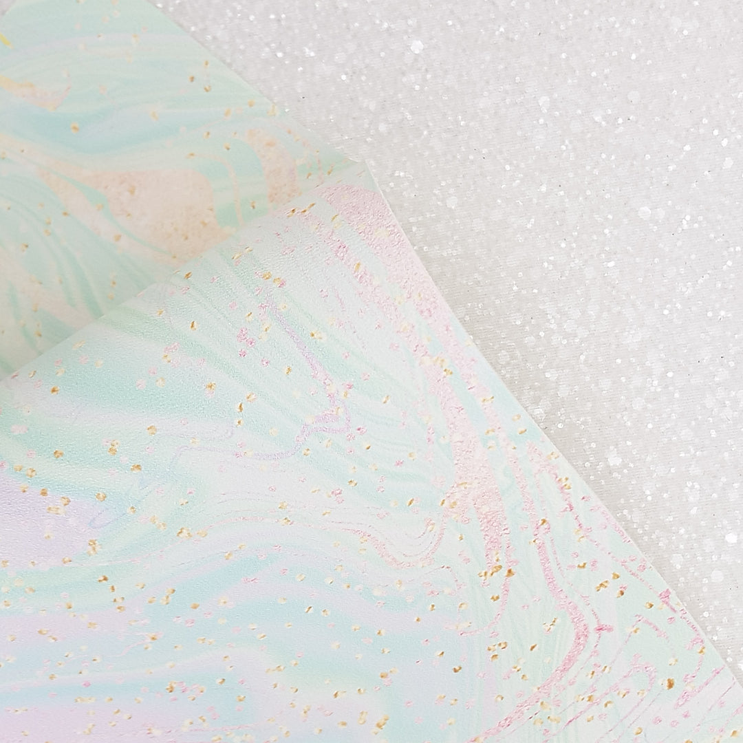 Rainbow marble - Pu Leather vinyl - canvas - choose Fabric material Sheets