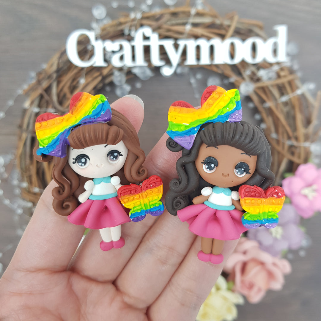 max 2 pcs/ person Rainbow bow girls - Handmade Flatback Clay Bow Centre