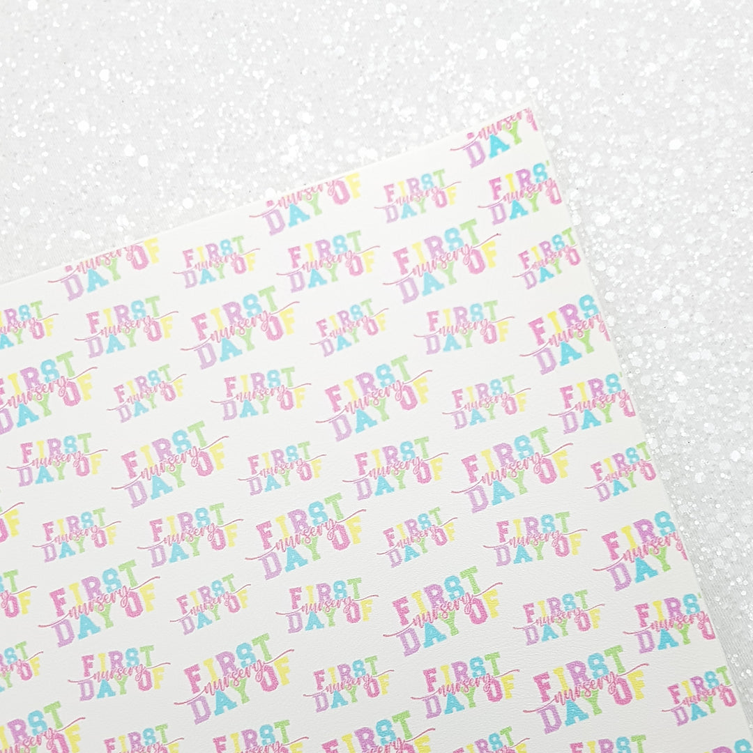 First day of nursery - school - reception - Pu Leather vinyl - canvas - choose Fabric material Sheets