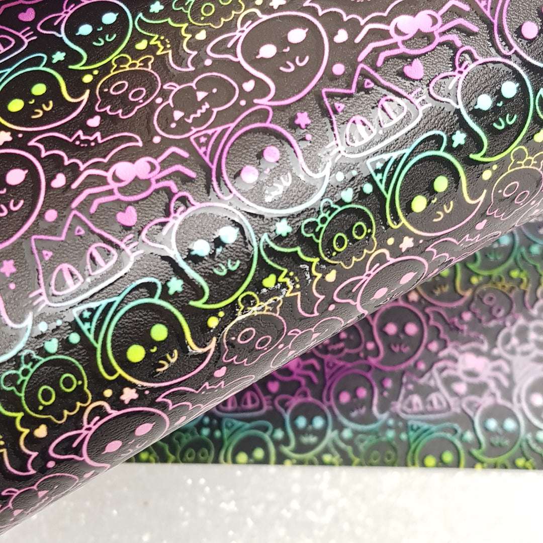 Boo ghost  - vegan faux Leatherette vinyl - canvas - choose Fabric material Sheets