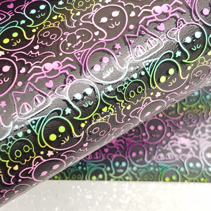 Boo ghost  - vegan faux Leatherette vinyl - canvas - choose Fabric material Sheets