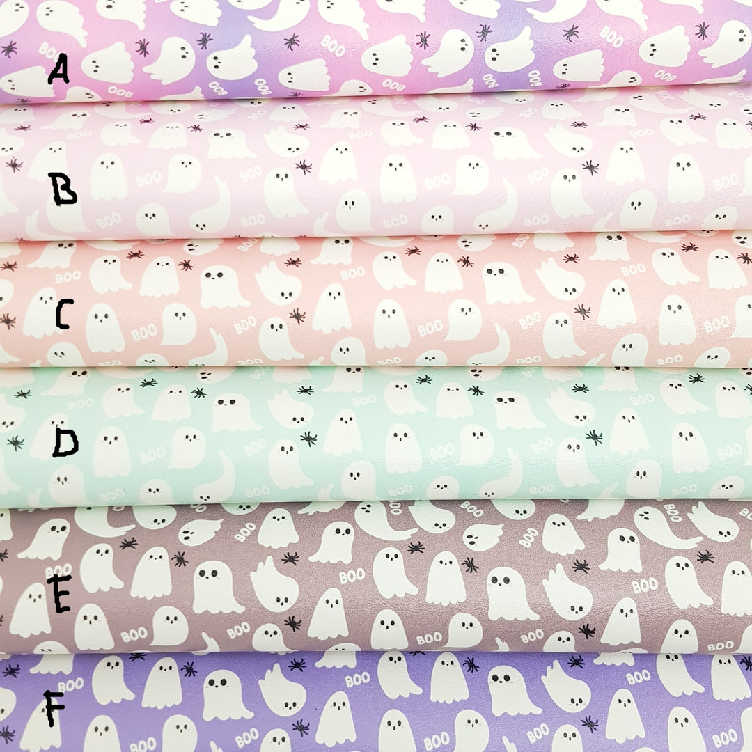 Ghost boo  - vegan faux Leather vinyl - canvas - choose Fabric material Sheets