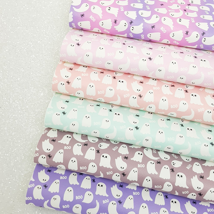 Ghost boo  - vegan faux Leather vinyl - canvas - choose Fabric material Sheets