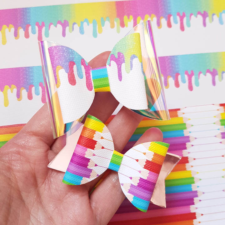 School rainbow pencil - Pu Leather vinyl - canvas - choose Fabric material Sheets