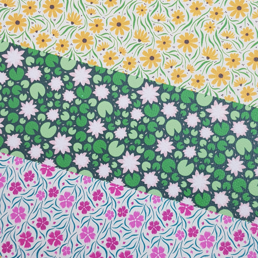 Flower floral liberty style - faux vegan Leather vinyl - canvas - choose Fabric material Sheets