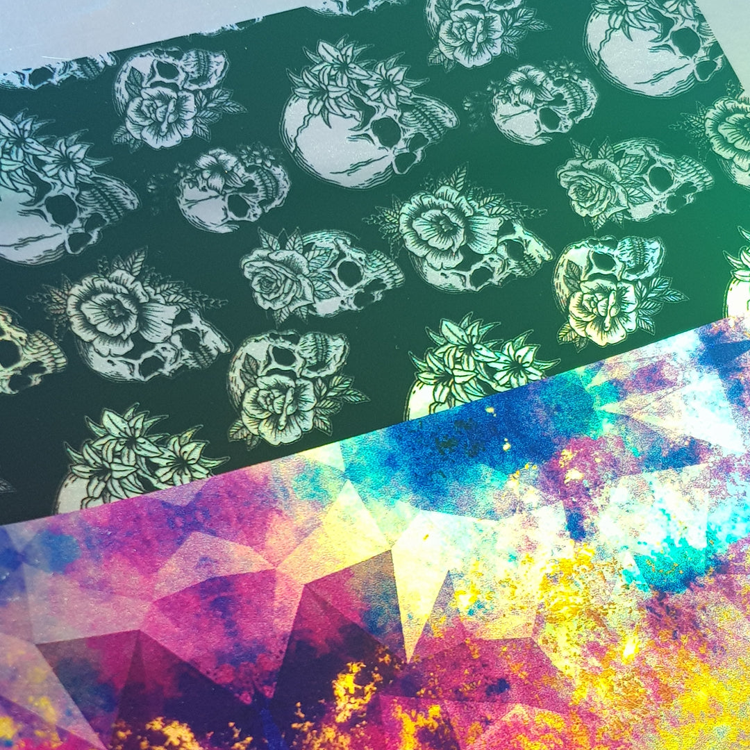 Holographic skeleton- rainbow gem- faux vegan Leather vinyl