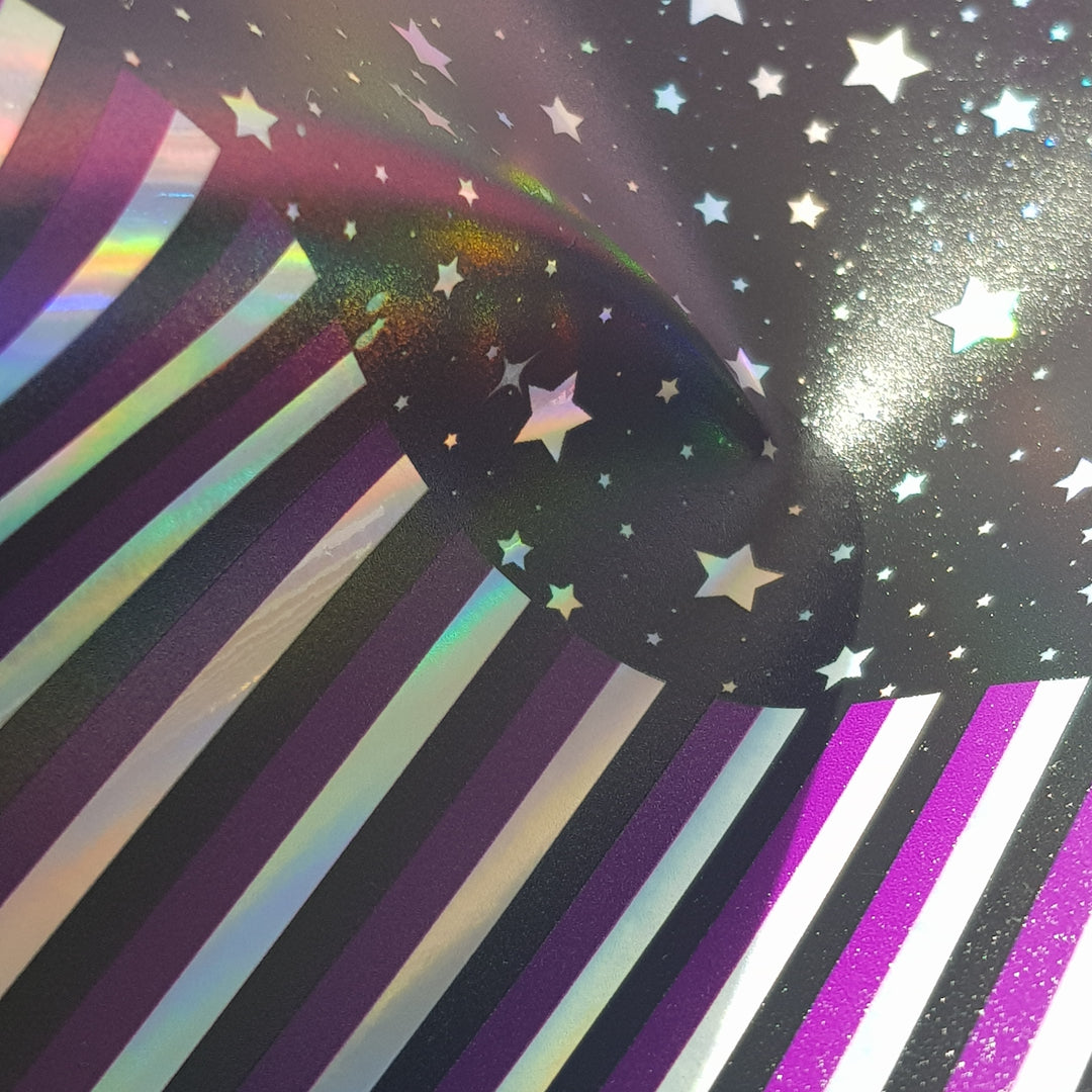 holographic stripes - star - faux vegan Leather vinyl