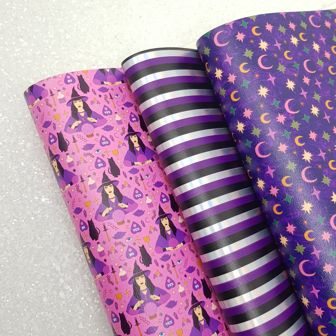 Halloween witch moon star stripes - Pu Leather vinyl
