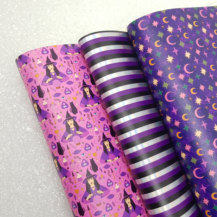 Halloween witch moon star stripes - Pu Leather vinyl