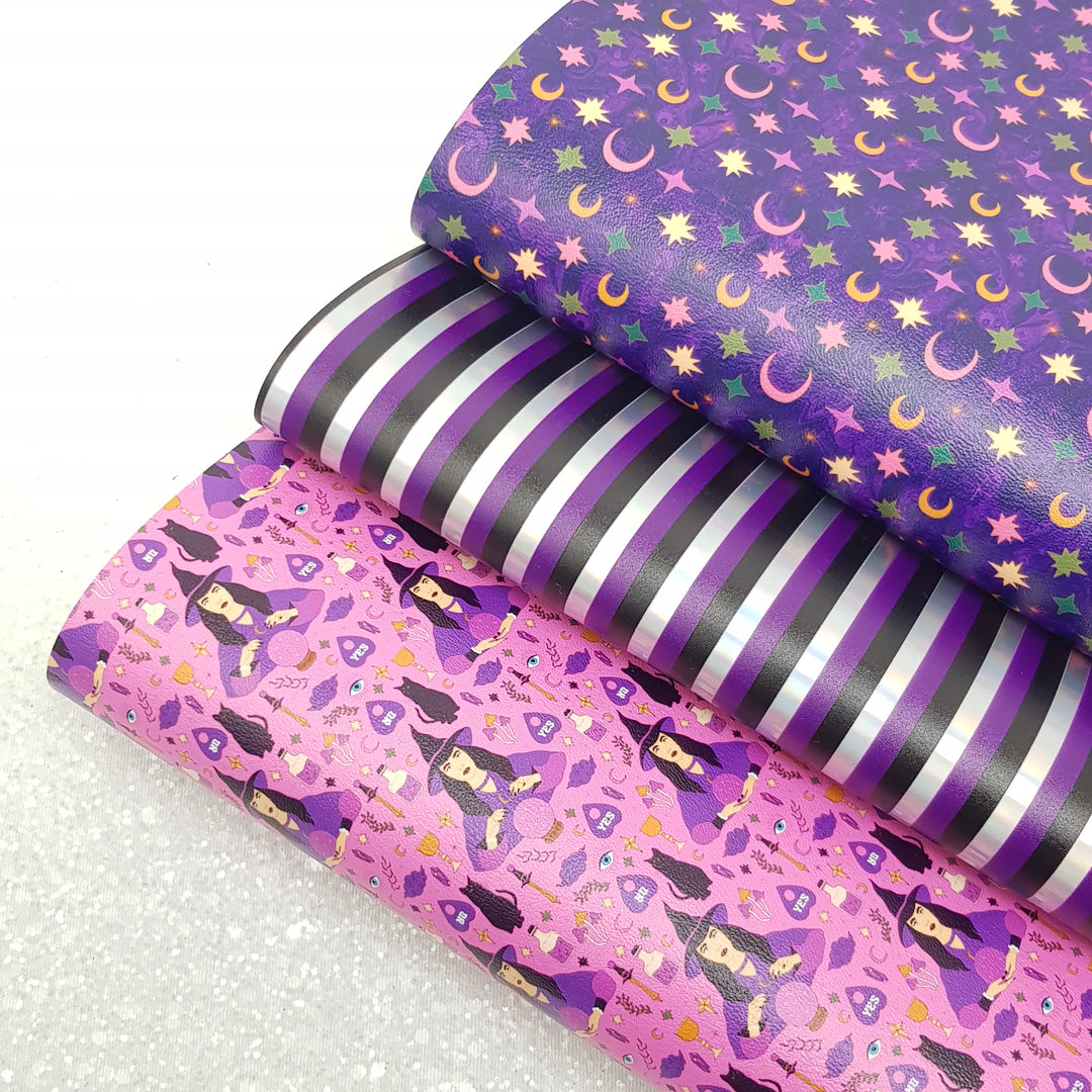 Halloween witch moon star stripes - Pu Leather vinyl