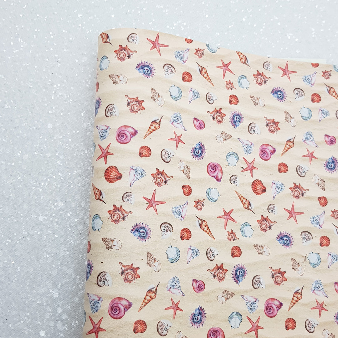 sea shells - Pu Leather vinyl - canvas - choose Fabric material Sheets