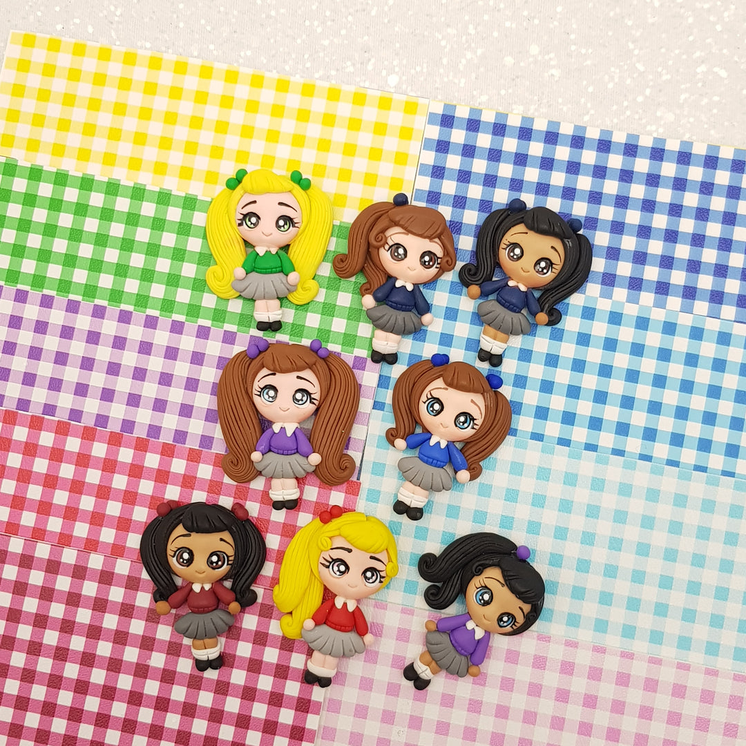 School gingham - Pu Leather vinyl - canvas - choose Fabric material Sheets