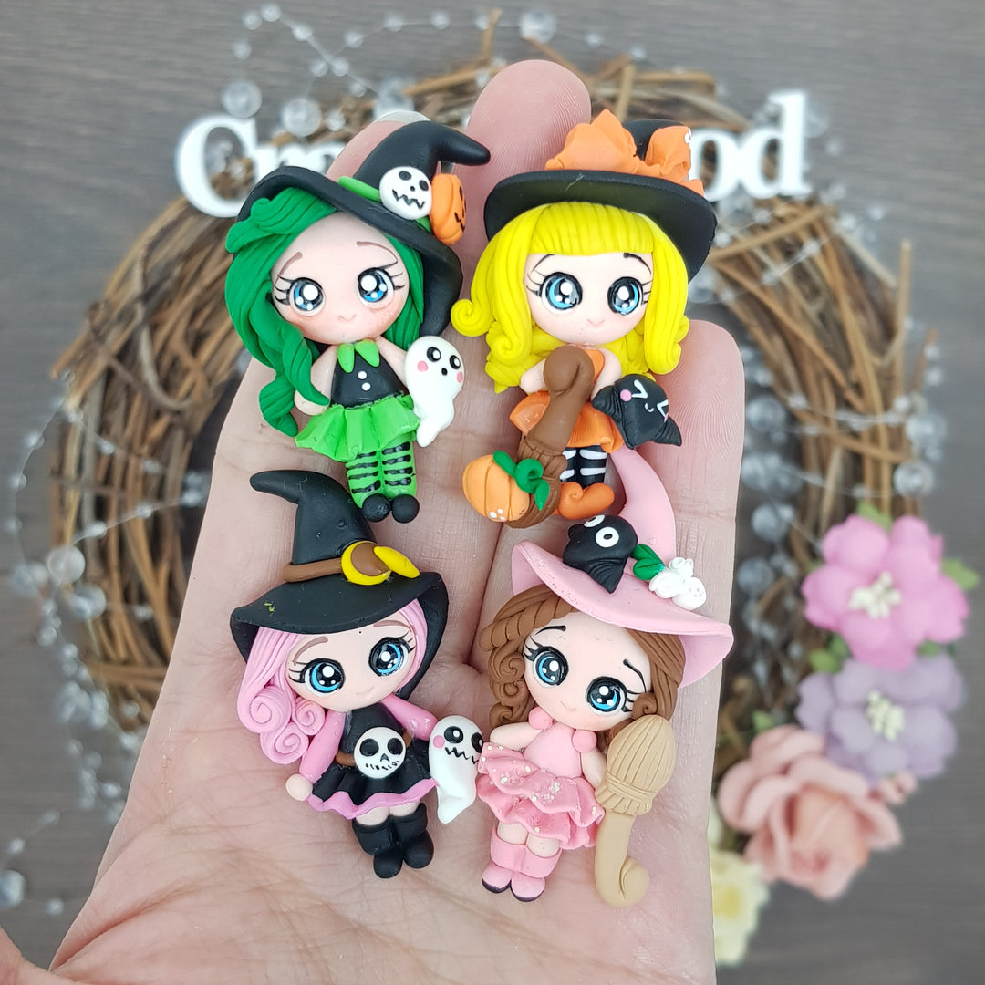 SALE Big eyes Halloween witch - Embellishment Clay Bow Centre