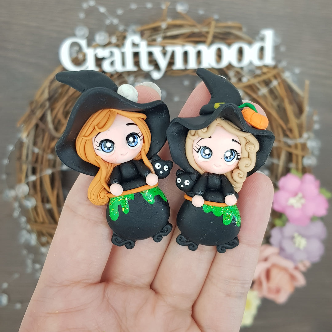 Witch on cauldron - Embellishment Clay Bow Centre