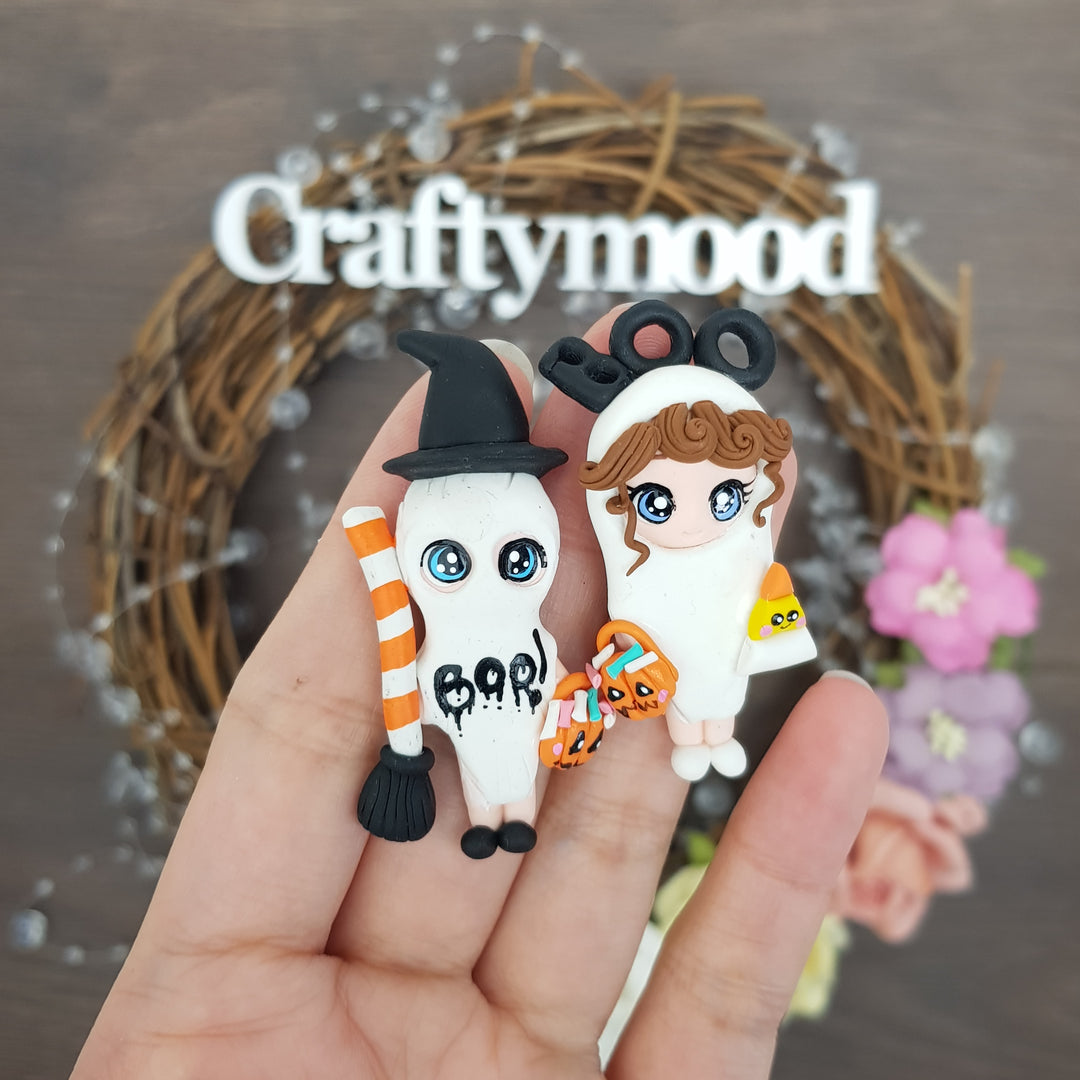 Halloween boo - Handmade Flatback Clay Bow Centre
