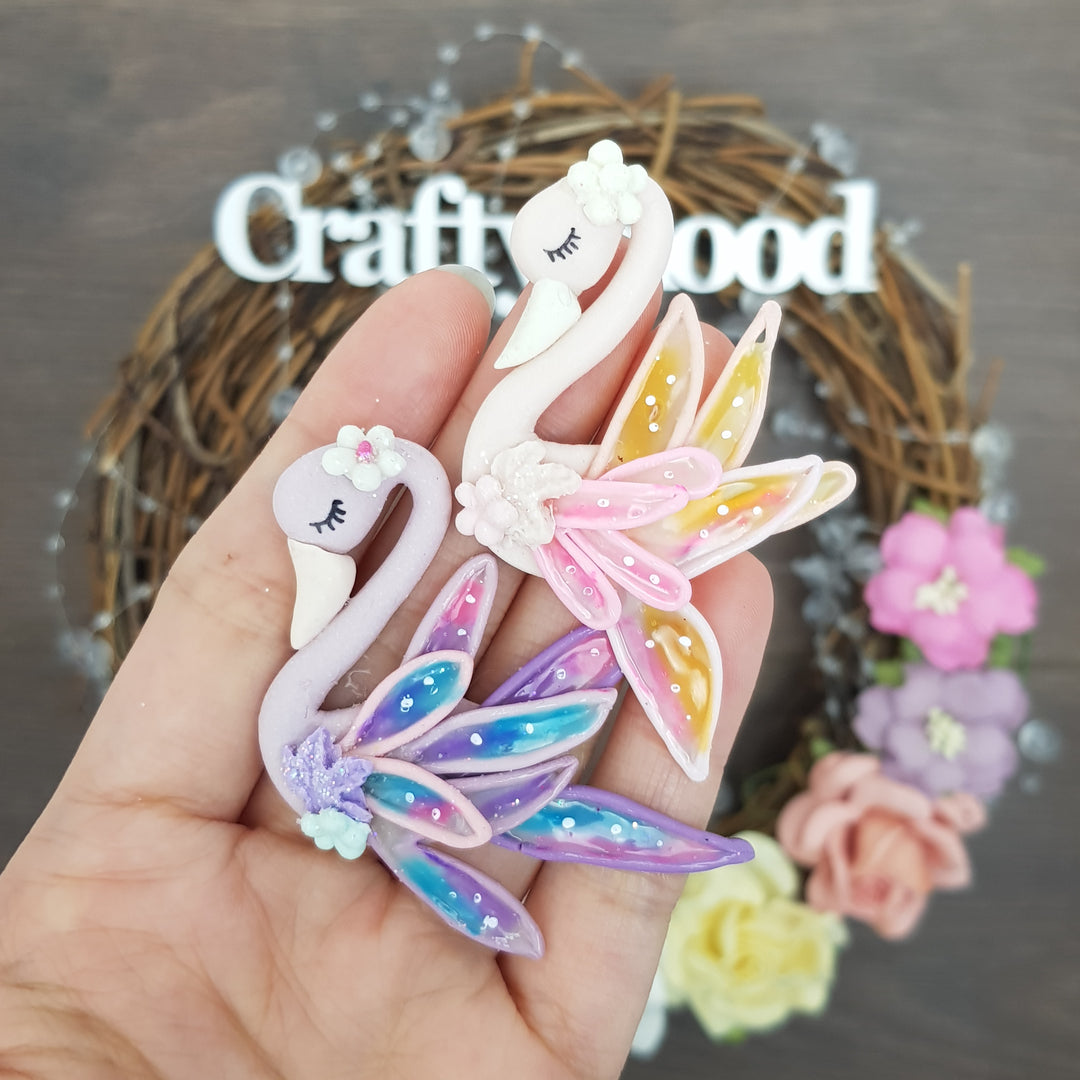 Pretty swan - Handmade Flatback Clay Bow Centre
