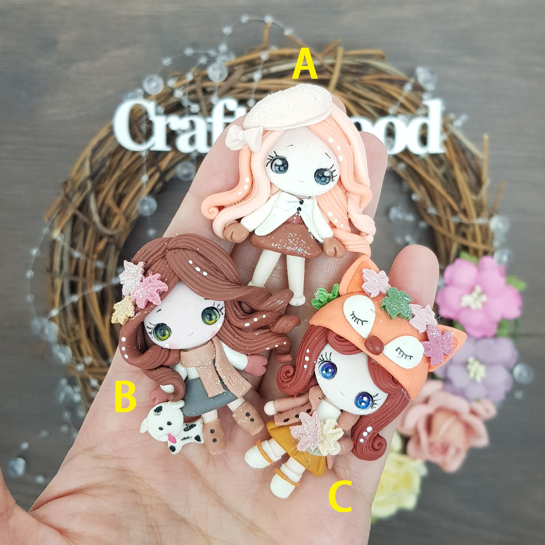 Autumn animal girls - Embellishment Clay Bow Centre