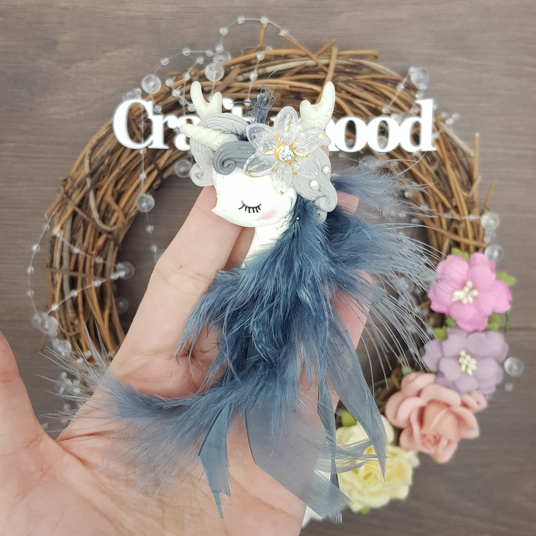 Black feather unicorn - Handmade Flatback Clay Bow Centre