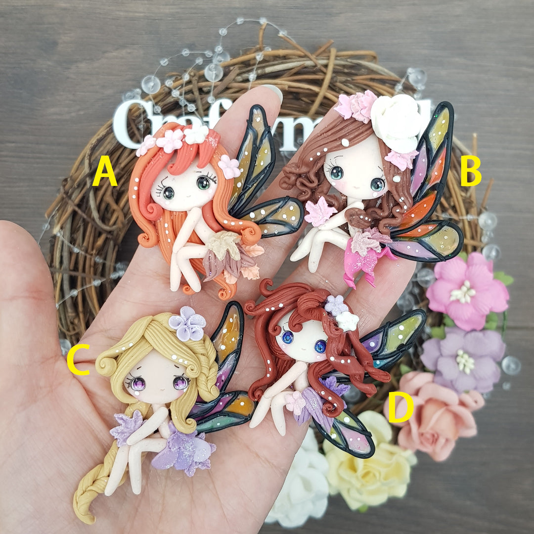 Autumn butterfly fairy - Handmade Flatback Clay Bow Centre