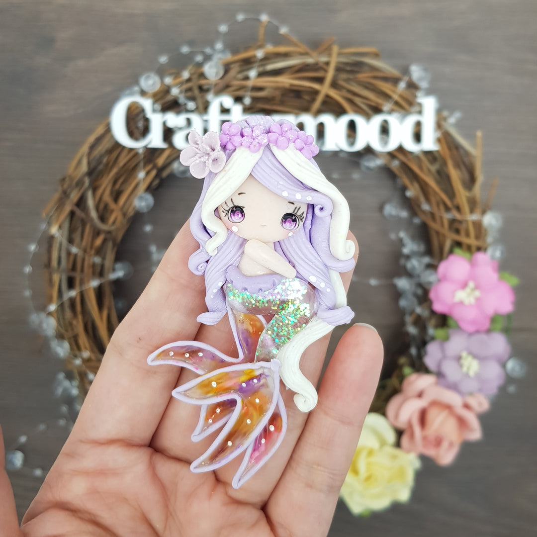Autumn purple mermaid girl - Embellishment Clay Bow Centre