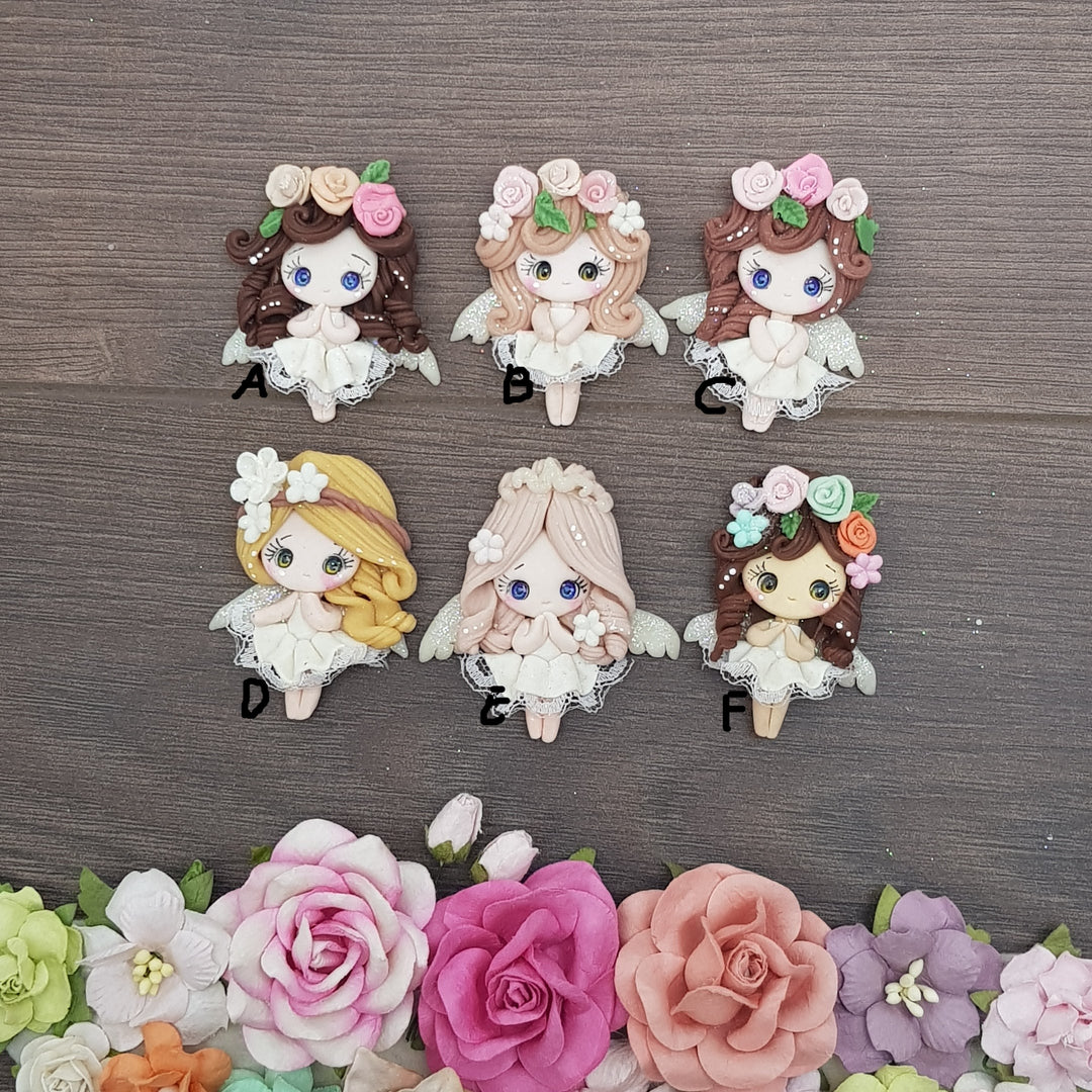 Beautiful Christmas Angel - Handmade Flatback Clay Bow Centre