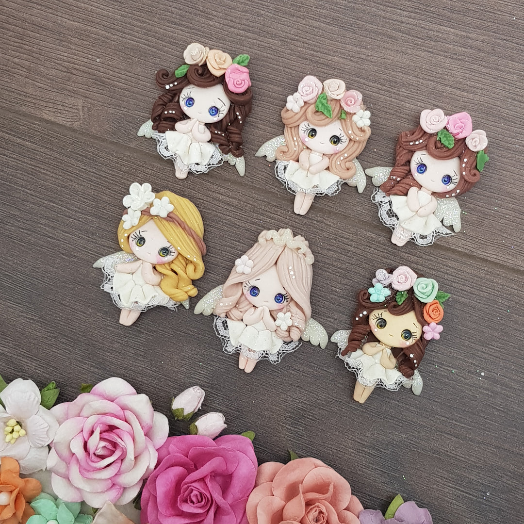 Beautiful Christmas Angel - Handmade Flatback Clay Bow Centre