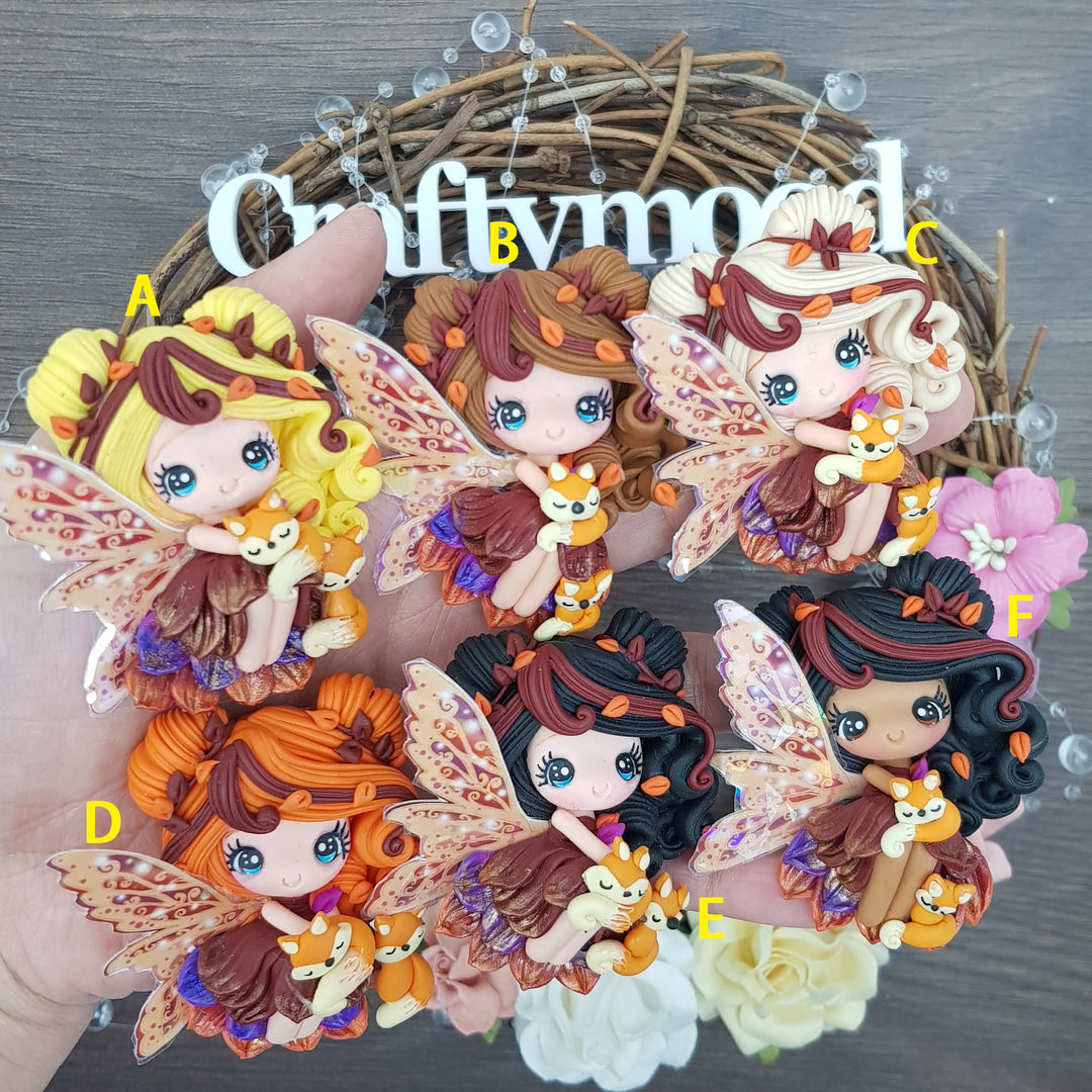 Autumn fox fairy - Handmade Flatback Clay Bow Centre