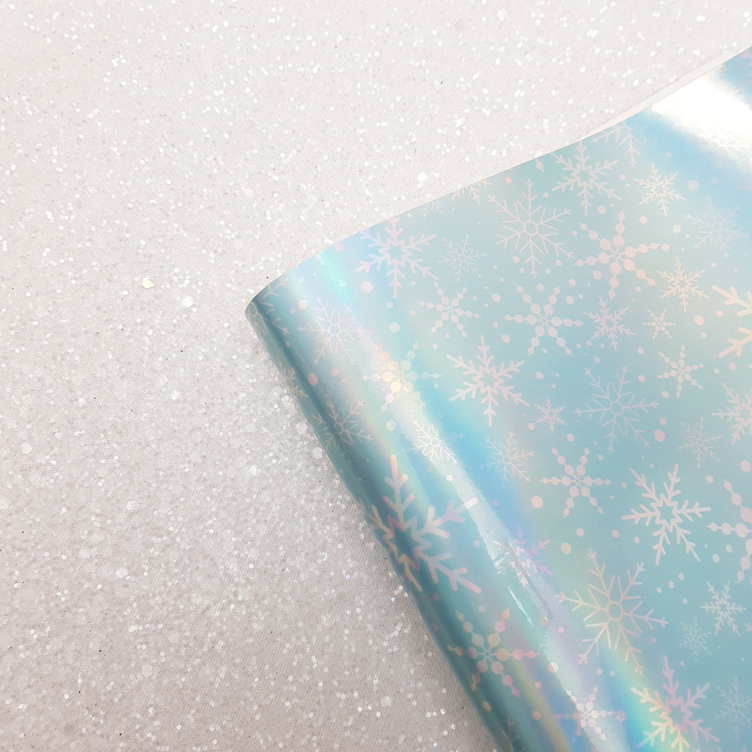 Holographic winter snowflake - faux vegan Leather vinyl