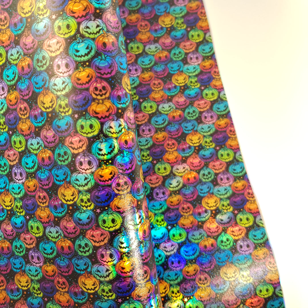 Holographic pumpkin - faux vegan Leather vinyl
