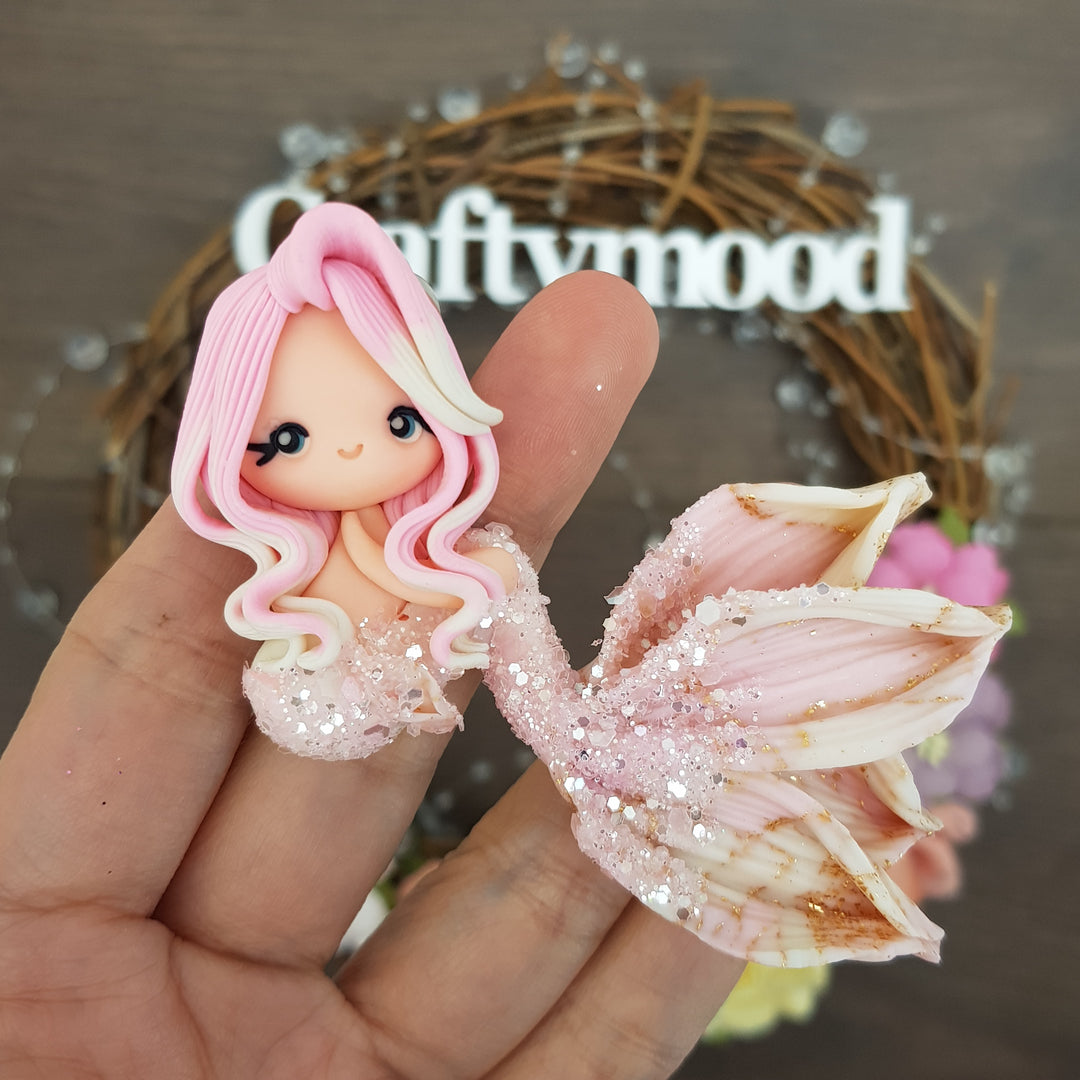 Beautiful mermaid pink peach - Embellishment Clay Bow Centre