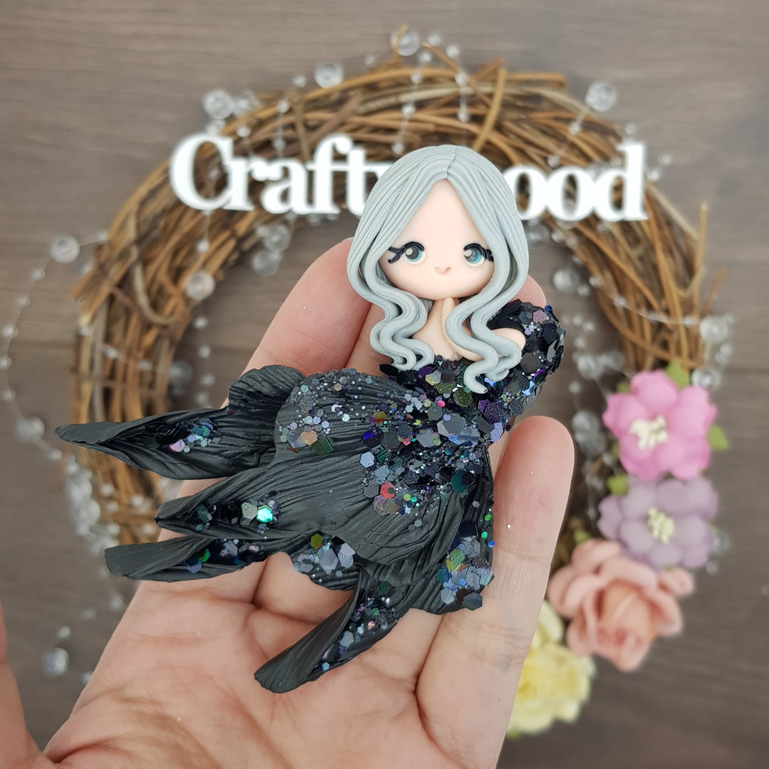 Beautiful mermaid midnight black  -  Embellishment Clay Bow Centre