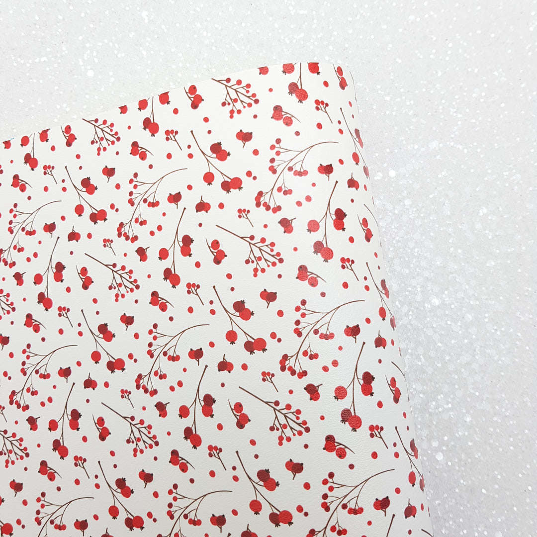 red berries - Pu Leather vinyl - canvas - choose Fabric material Sheets