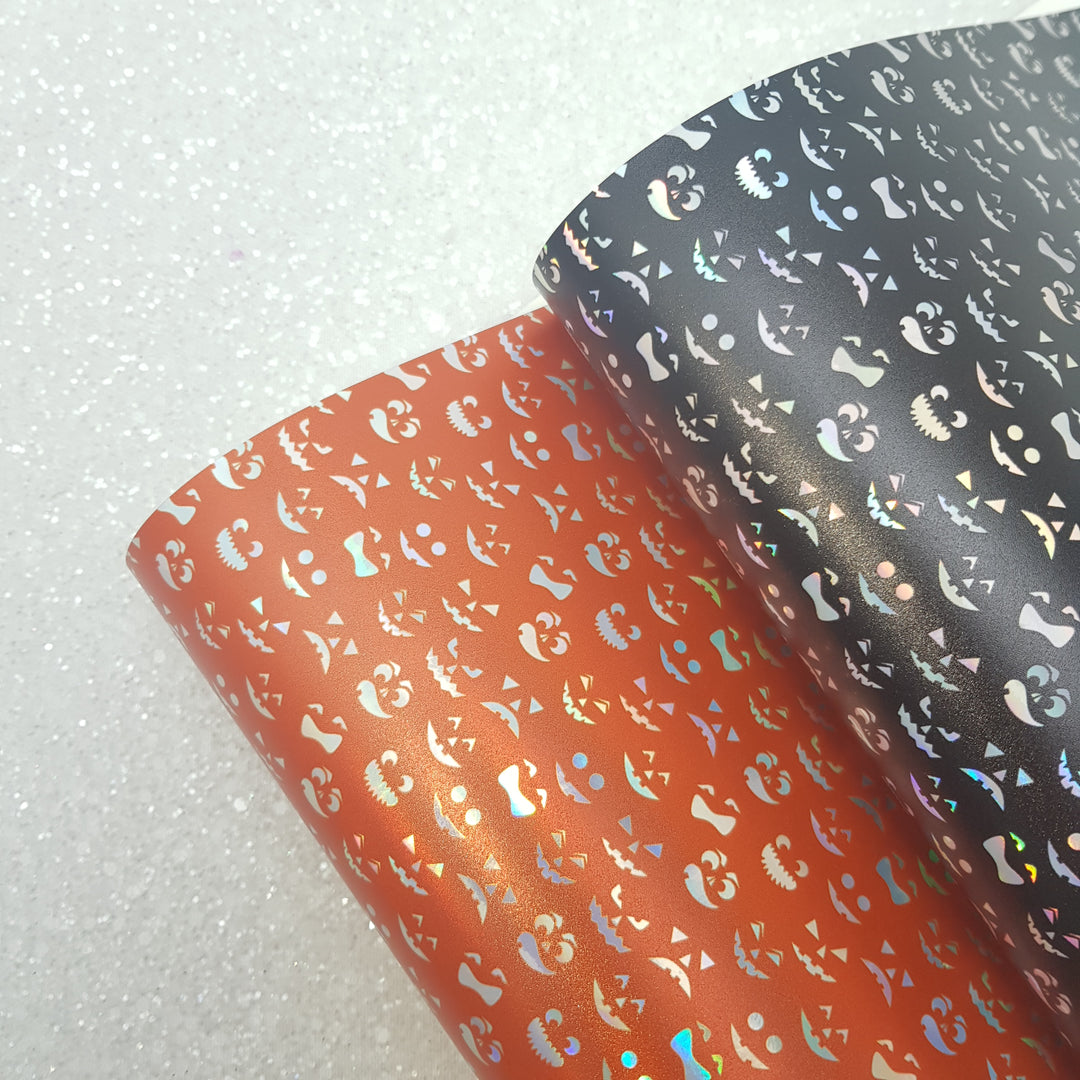 Holographic pumpkin - faux vegan Leather vinyl
