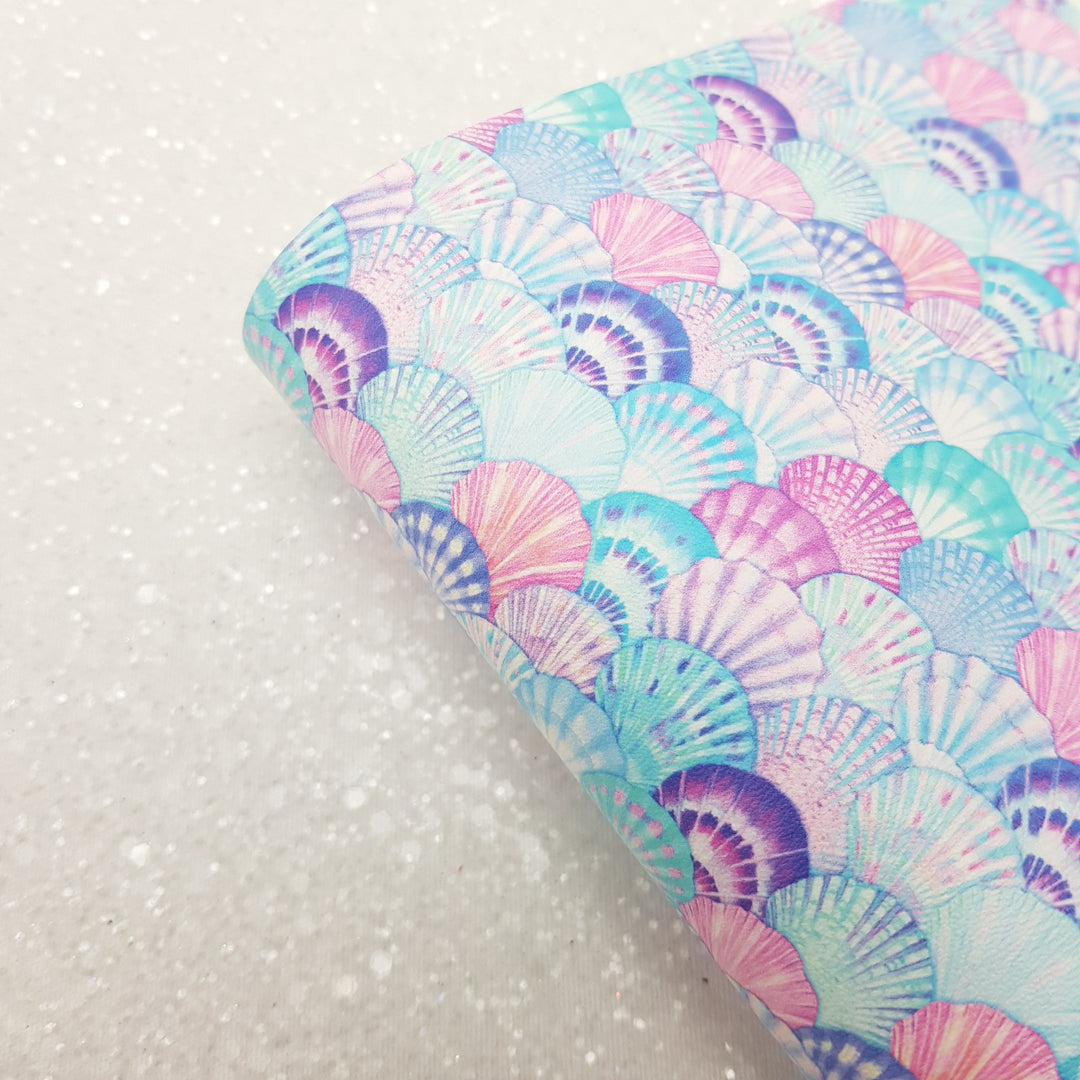 Sea shells - Pu Leather vinyl - canvas - choose Fabric material Sheets